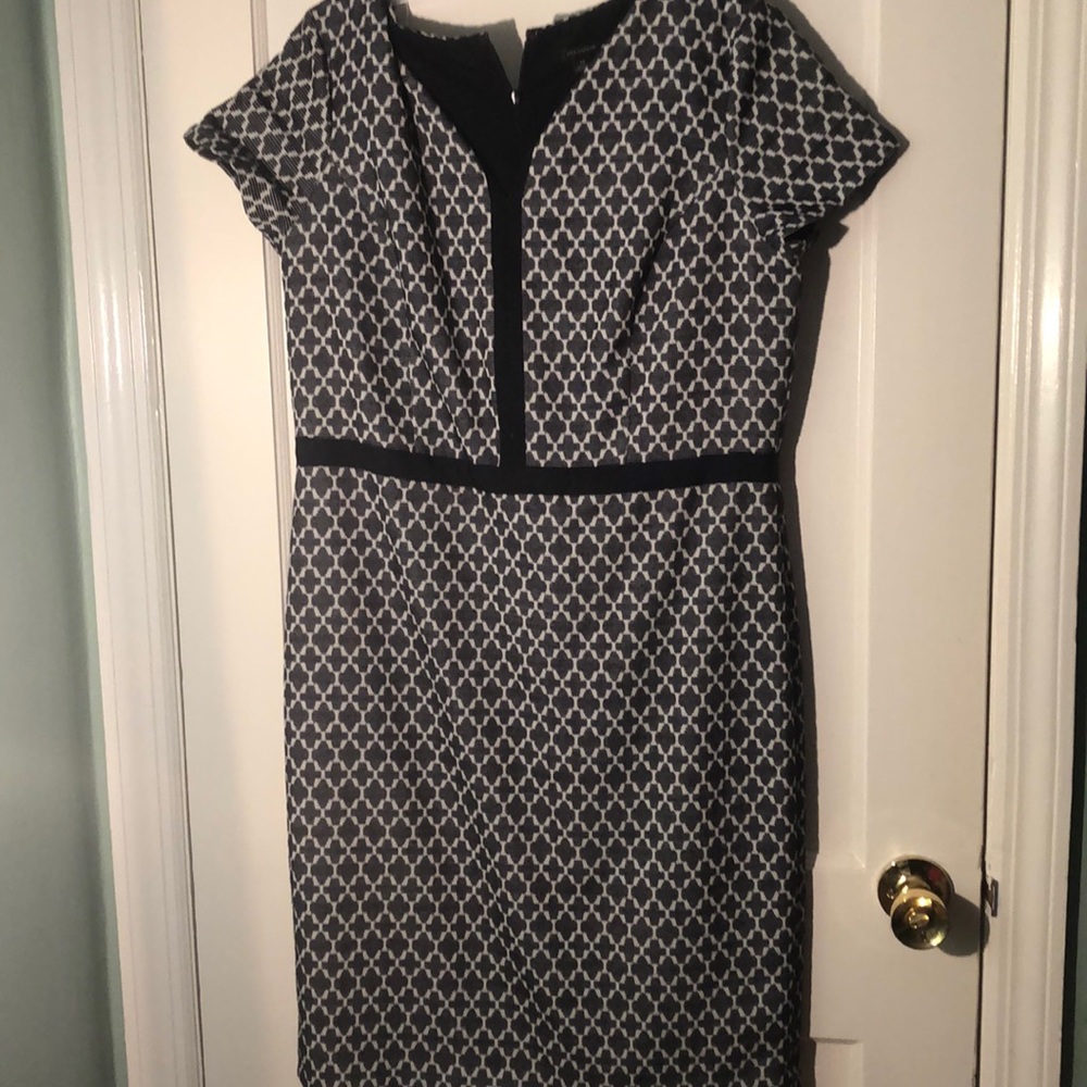 Ann Taylor V-Neck, Short Sleeve Dress Navy & White